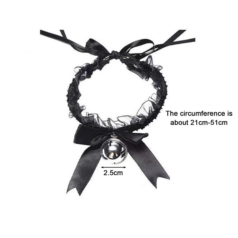 Gothic Women's Sexy Necklace Bow Knot Lace Collar Pendant Small Bell Choker