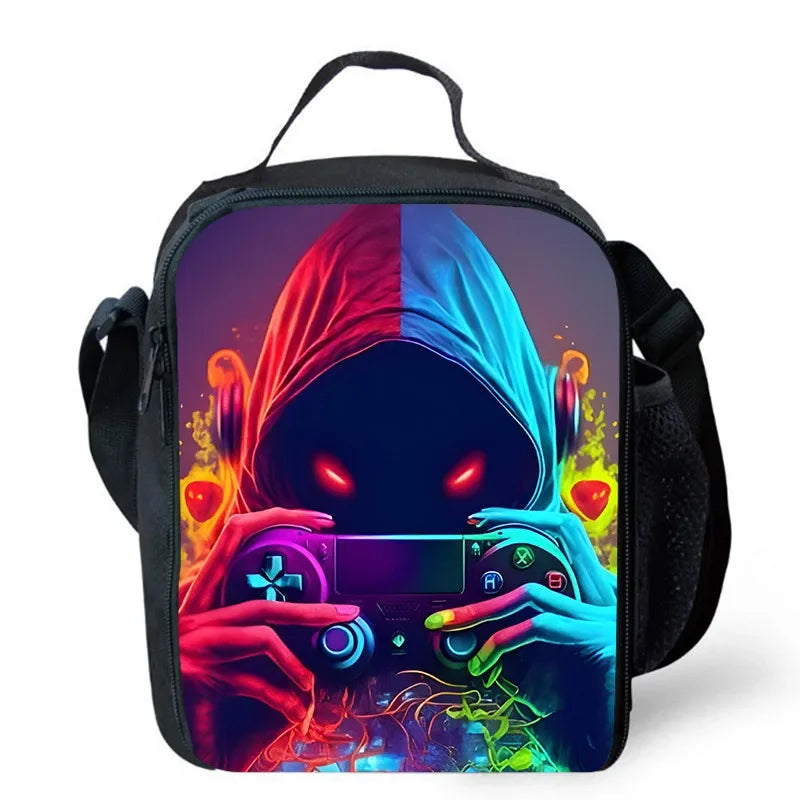 Lunch bags for Child,Cartoon Game con-so-les School Picnic Bags for Boys,Large Kids Insulation Cooler Bags for Aged 4-10 years