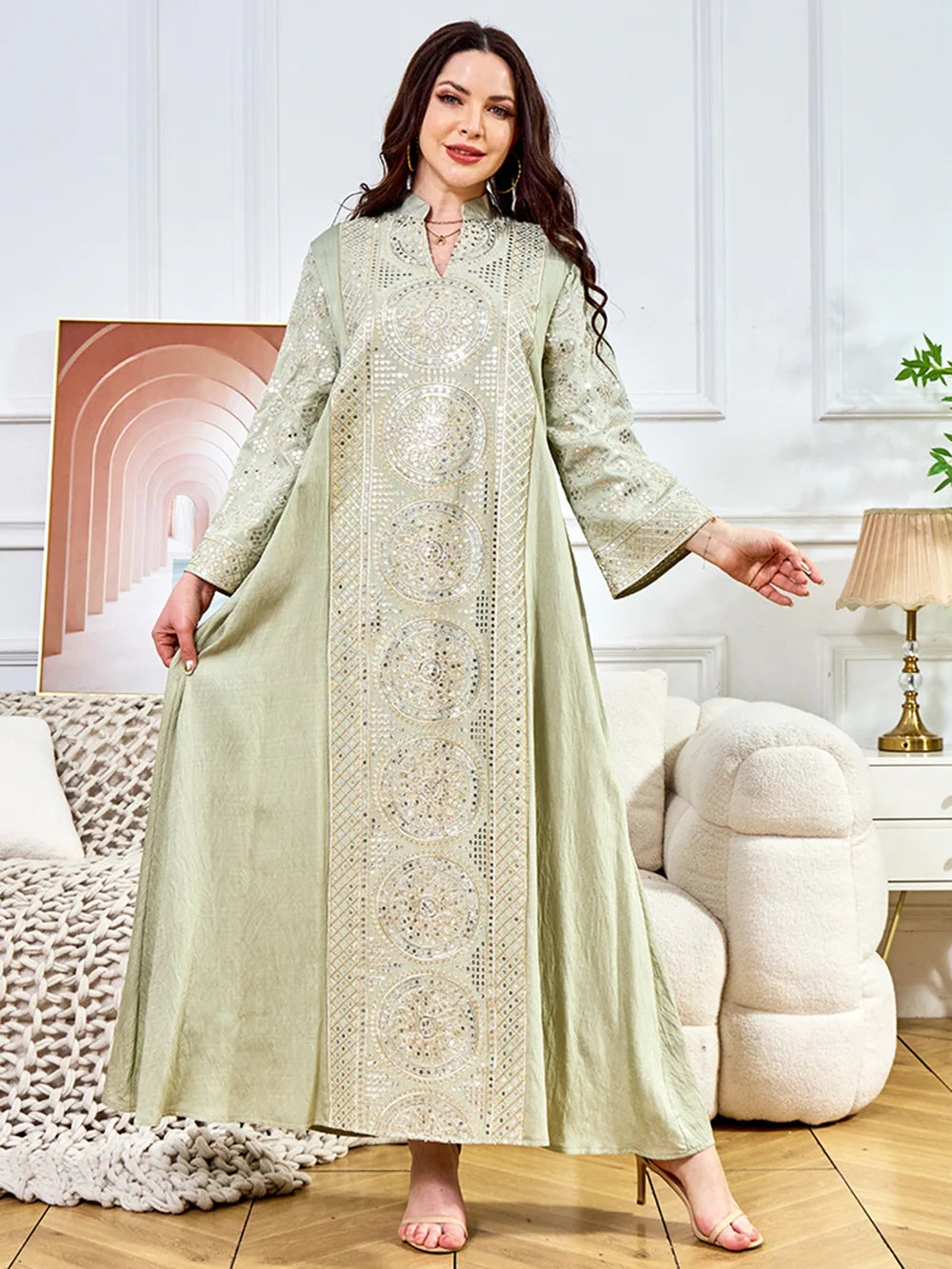 Women Elegant Dresses Eid Muslim Sequins Maxi Dress Jalabiya Morocco Party Robe Evening Dresses Dubai Abaya Kaftan Arab Vestidos