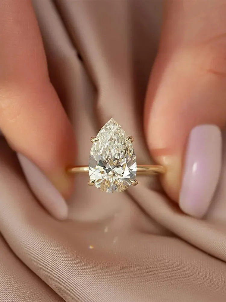 925 Sterling Silve Luxury Shiny 1-4CT Zircon Water Drop Ring For Women Engagement Wedding Gorgeous High Quality Fine Jewelry