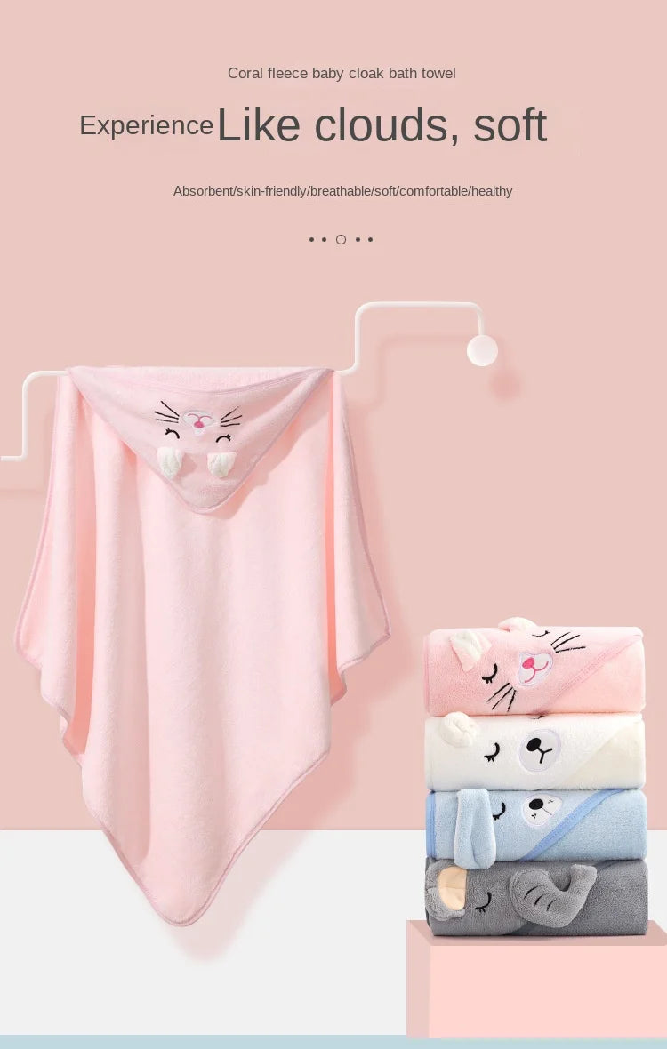 Baby Bath Towel Children's Bathrobe Newborn Baby Cartoon Blanket Super Soft Absorbent Hooded Hug Quilt80x80cm