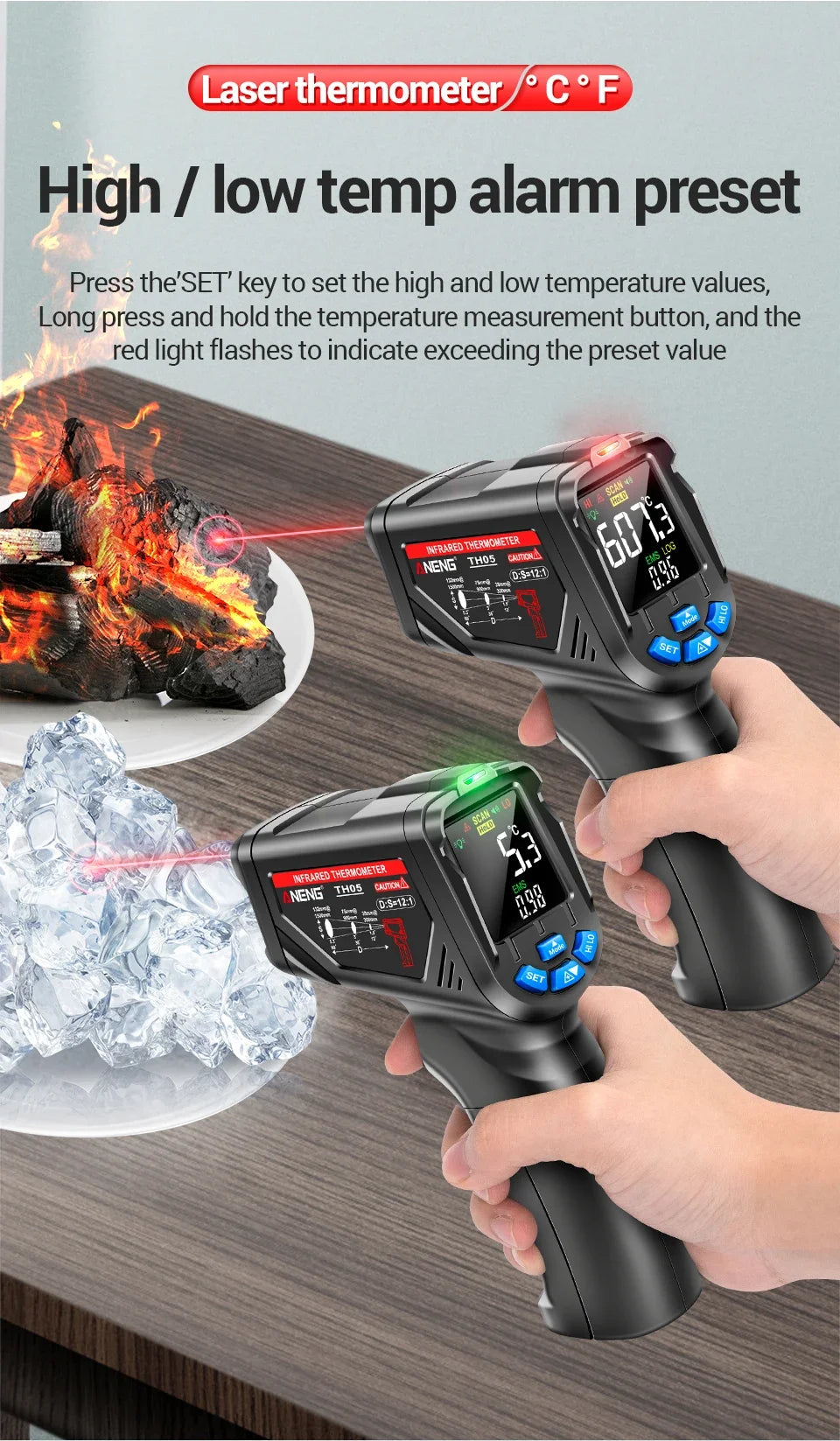 Digital Infrared Thermometer ANENG TH05  Non-Contact  -20~650℃ IR Laser Termometro Pyrometer Gun  Laser Temperature Meter Tools