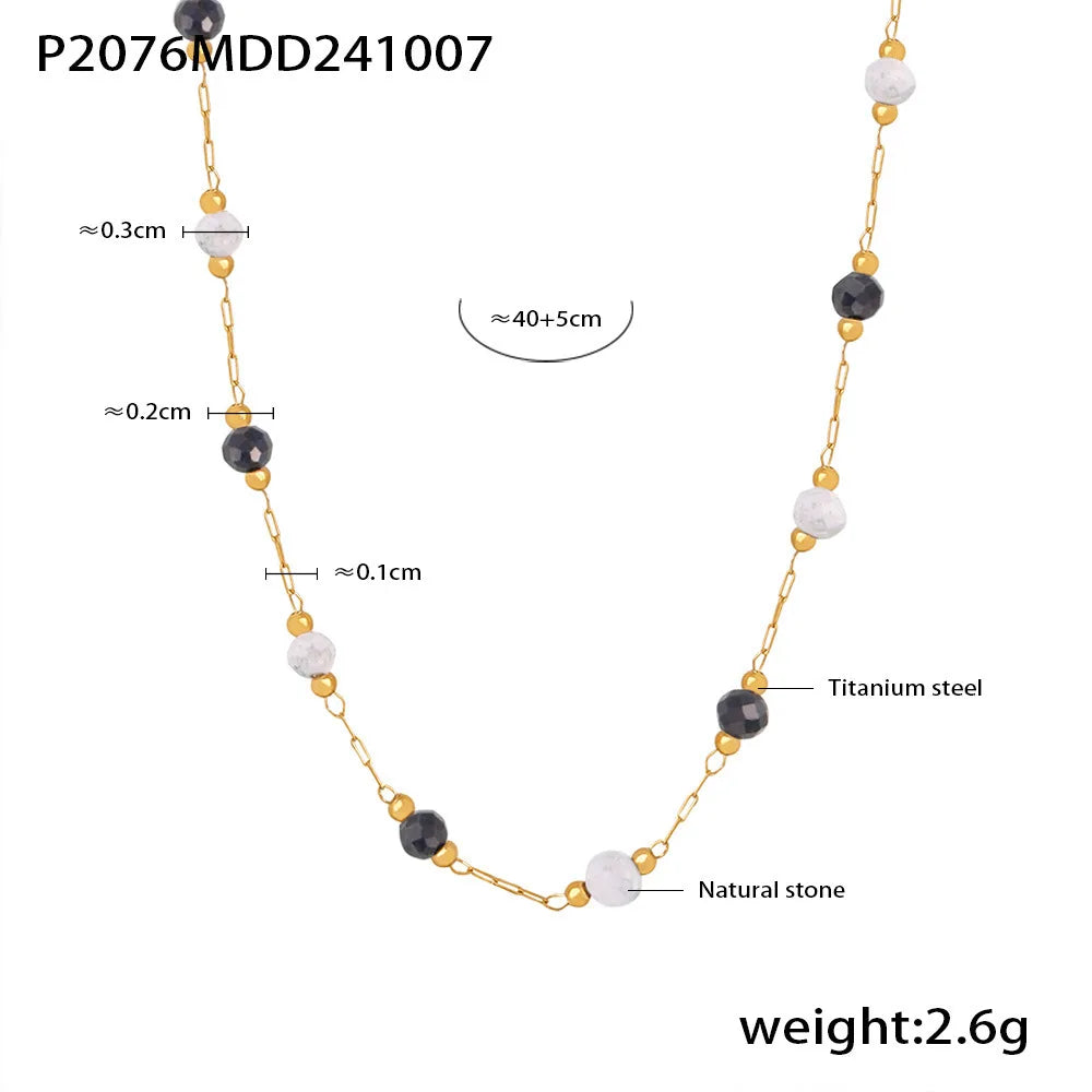 Women's Necklace Natural Stone Handmade Bead Double-layer Layered Collarbone Chain Stainless Steel Jewelry