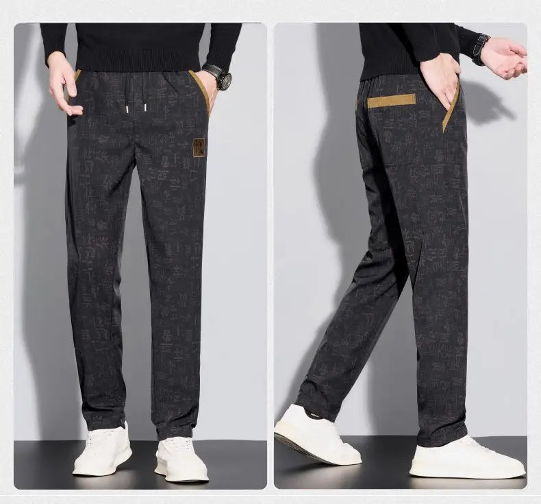 Men's Casual Pants Are Trendy and Versatile Straight-leg Pants with Printed Anti-wrinkle Features for Men in Autumn and Winter