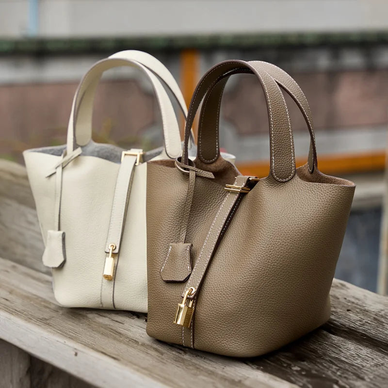 Ladies Handbag Female Bucket Bag Basket Shoulder Bag Travel BagLeather Bucket BagLarge Soft Leather Tote with Lock Daily