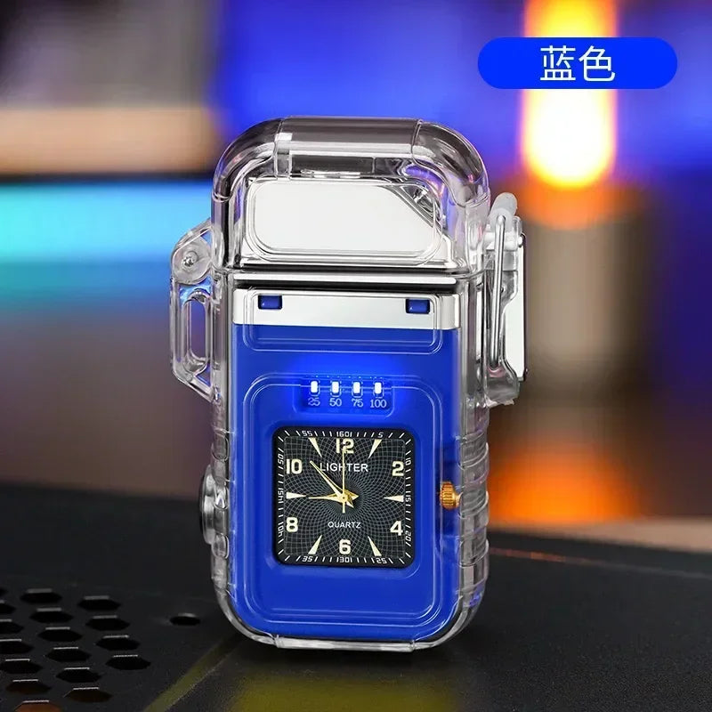Waterproof Watch Lighter Windproof USB Plasma Rechargeable Lighter Outdoor Portable Smoking Cigarette Lighter Men's Watch Gift