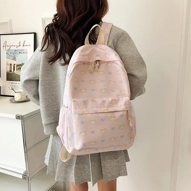 Cute Cartoon Cat Printed Backpack Large Capacity Student Schoolbag Fashion Delicate Trendy Girly Bag Portable Travel Bags Gifts