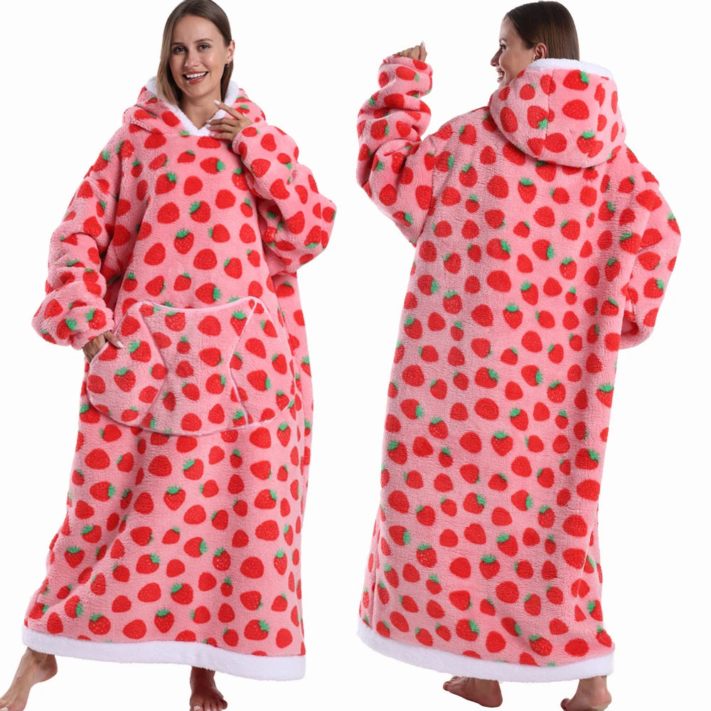 Extra Long Women Halloween Blankets with Sleeves Winter Plush Fleece Homewear Christmas Pajamas Adult Warm Oversized Hoodies
