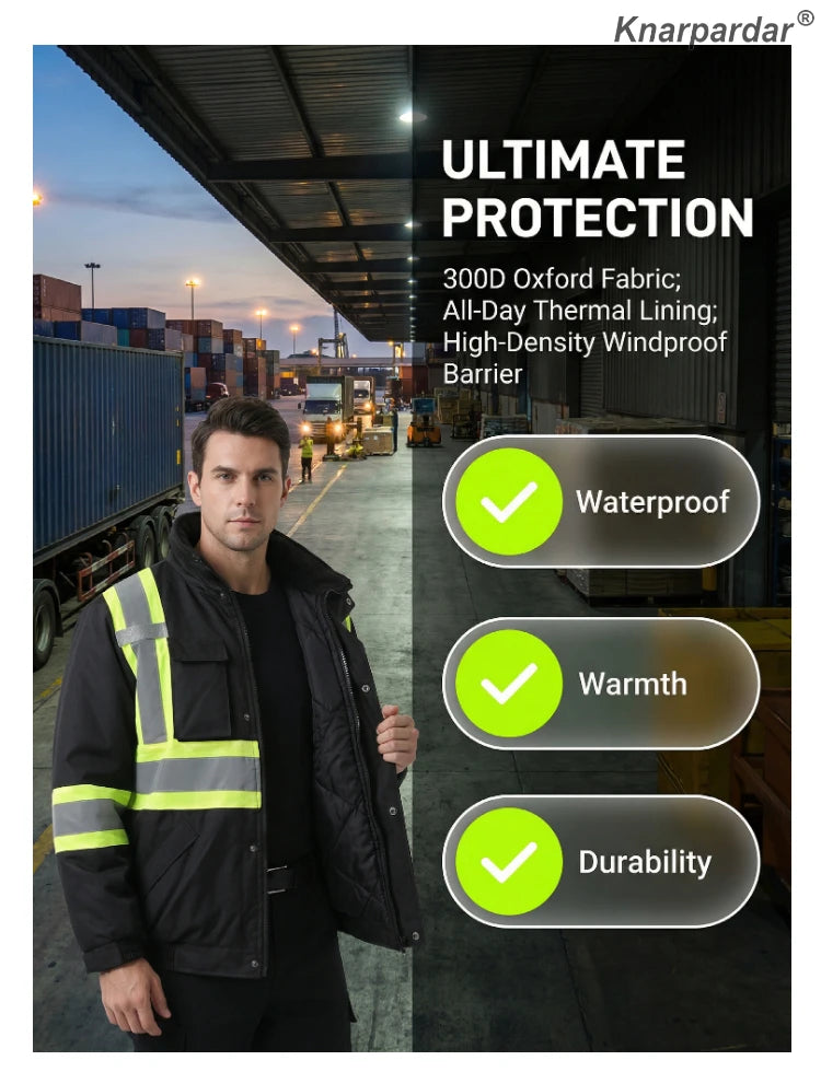 Winter Black Jacket High Visibility Warm Jacket for Men With Customized Logo Waterproof Jacket Reflective Parka Jacket Workwear