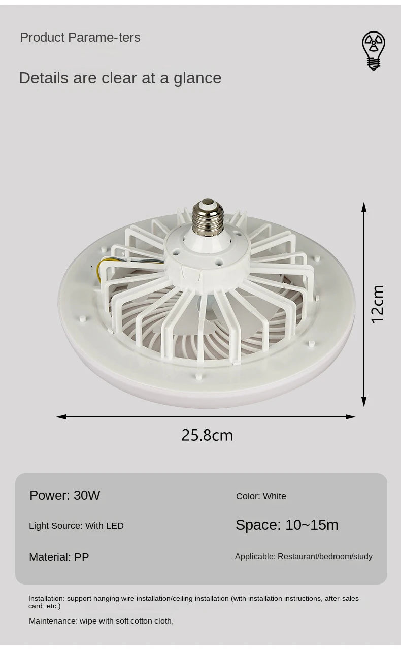30w 3In1 Ceiling Fan With Lighting Lamp electric fan E27 Converter Base With Remote Control For Bedroom Living Silent AC85V-265V