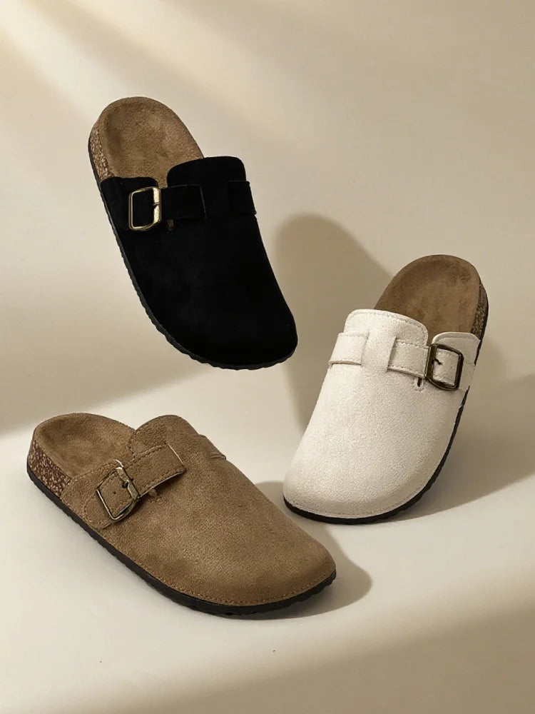 2025 new autumn  women's shoes with a toe-wrapped half slippers wear flat retro slippers