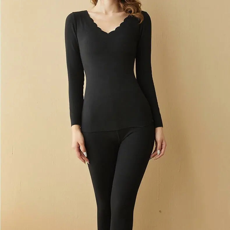 Warm Suit for Women's Autumn Clothes, Wool Base Shirt Slim Suit