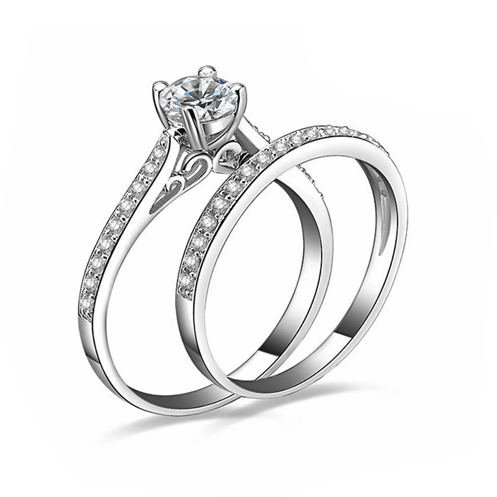 925 Sterling Silver Ring Inlaid With Crystal Zircon Fashionable Couple Double Layer Ring, Wedding Party Gift Jewelry