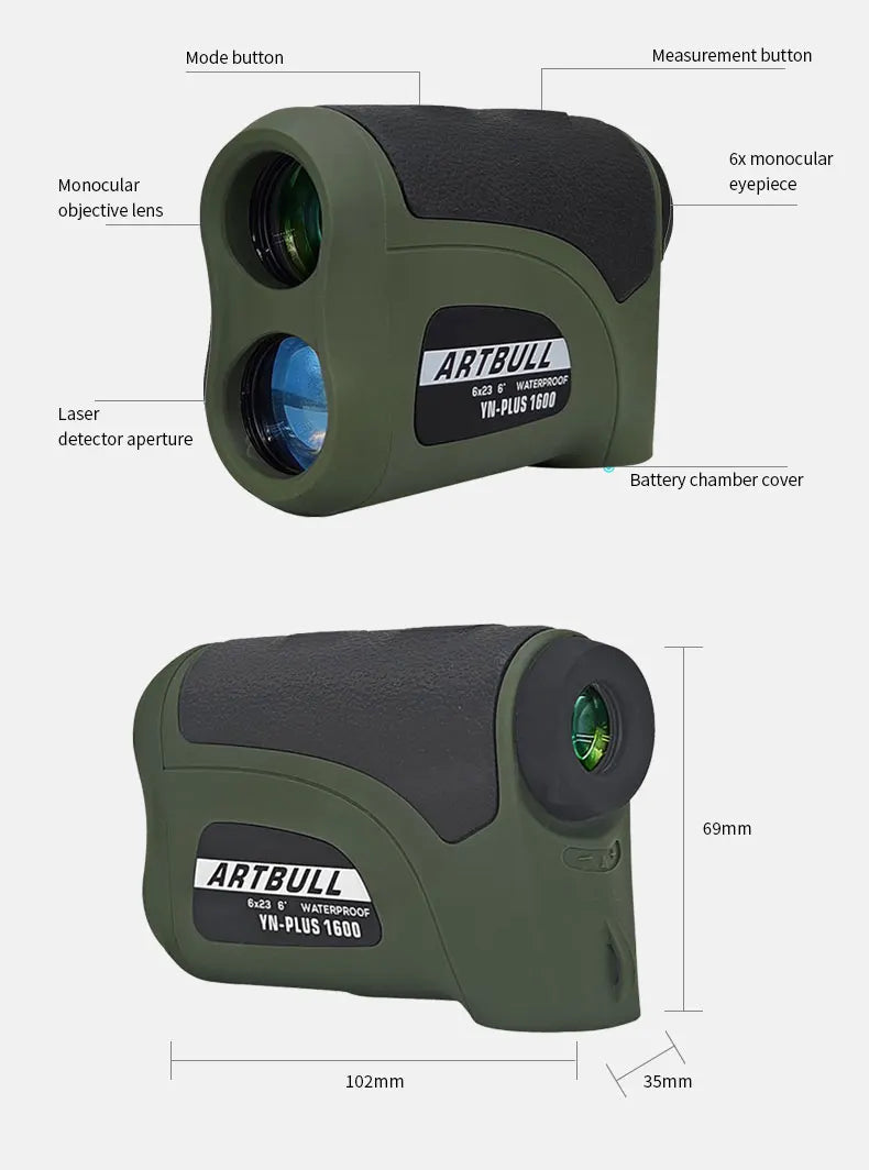 ARTBULL Long Distance Laser Rangefinder 1600m 2000m Outdoor Laser Distance Meter For Golf Hunting with Decimal place 0.1m\yard