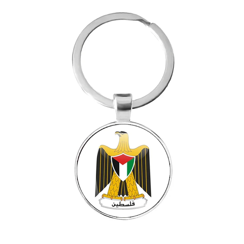 Palestine Nation Flag Emblem Personalized Art Patterns 25mm Glass Cabohcon Keychain Key Rings for Women Men Jewelry Gift
