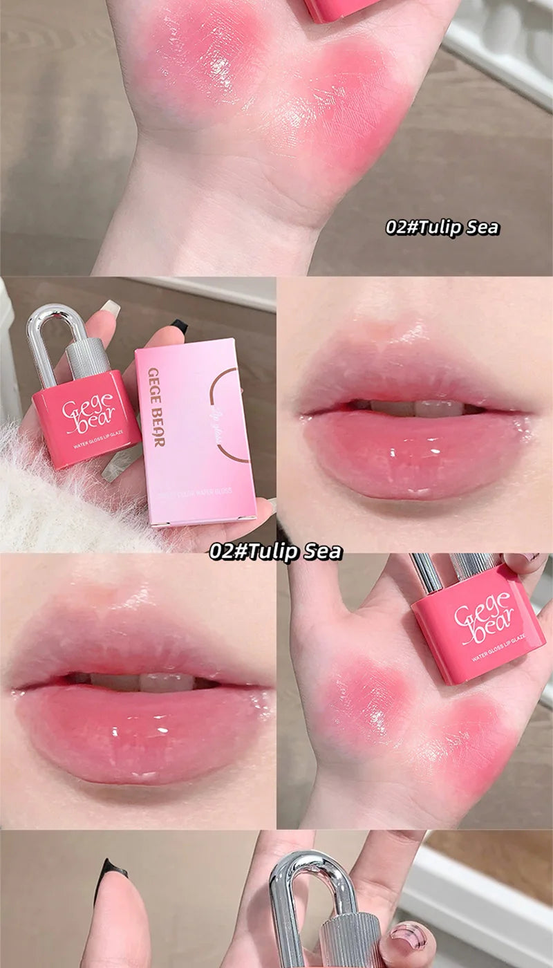 Gege Bear Lockheart Sweet Color Water-Gloss Lip Gloss-Vibrant Colors, Easy to Apply with Non-Long-Lasting Hydration