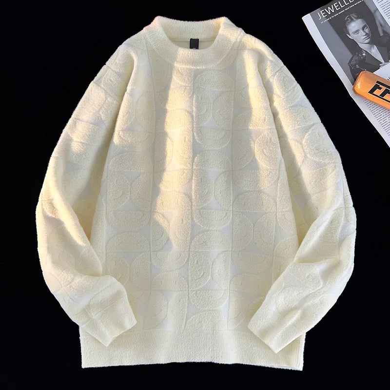 Wool Solid Sweater Long Sleeve Round Neck Fashion Knitted Pullover Coat Autumn Sweatshirt Warm Casual Men Thick New Jacket Tops