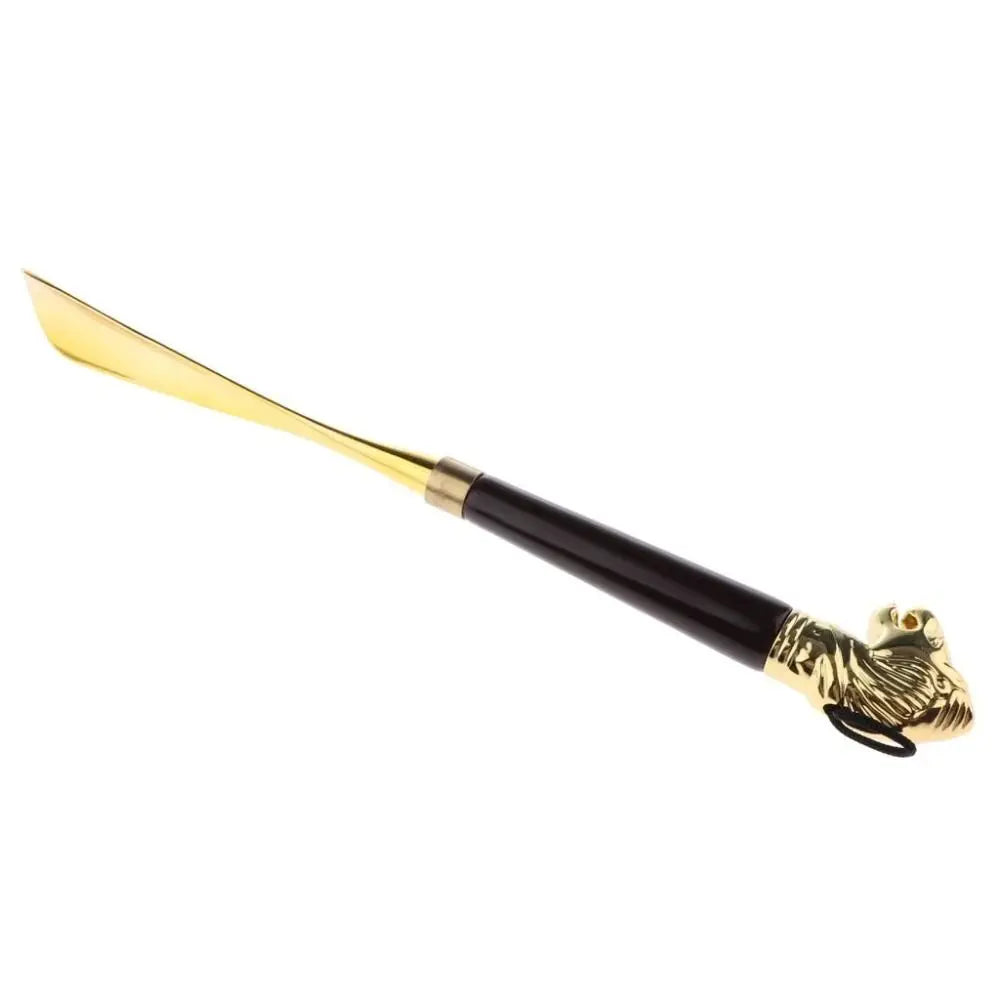 32cm Metal Shoe Horn Long Lion/Horse Head Wood Handle Shoehorn Shoes Wearing Tool Handheld Portable Shoe Lifter for Household