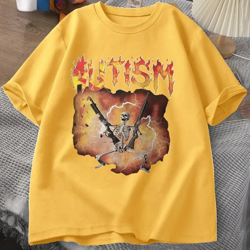 Autistic Funny Skeleton T-Shirt Women Autism Meme Graphic T Shirts Harajuku Fashion Vintage T Shirt Unisex Streetwear