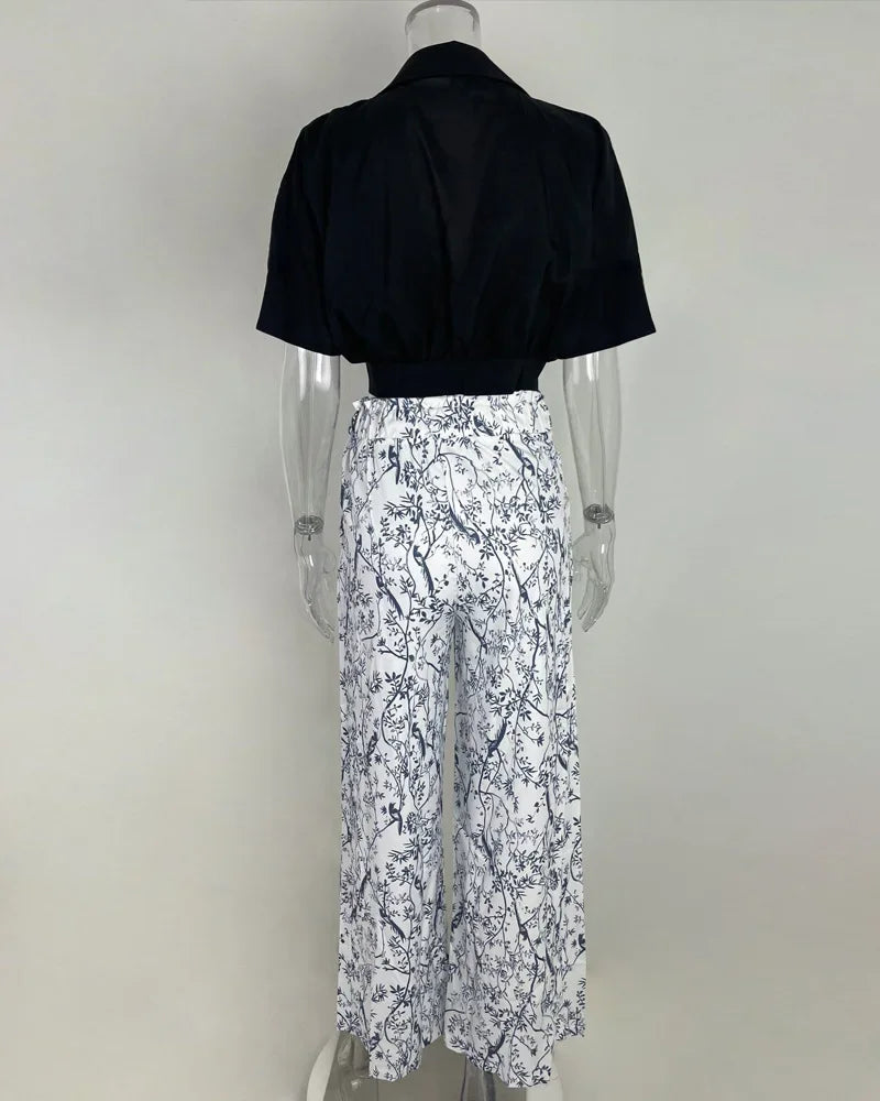 Pant Sets Summer New Bat Sleeve Print Shirt & Wide Leg Pants Two Piece Set for Women Fashion Women's Suit Chic and Elegant Set
