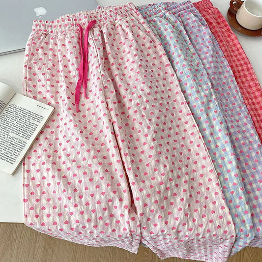 Love Print Pajama Pants Women 2025 New Casual Home Pants Pink Pants Can Be Worn As Outer