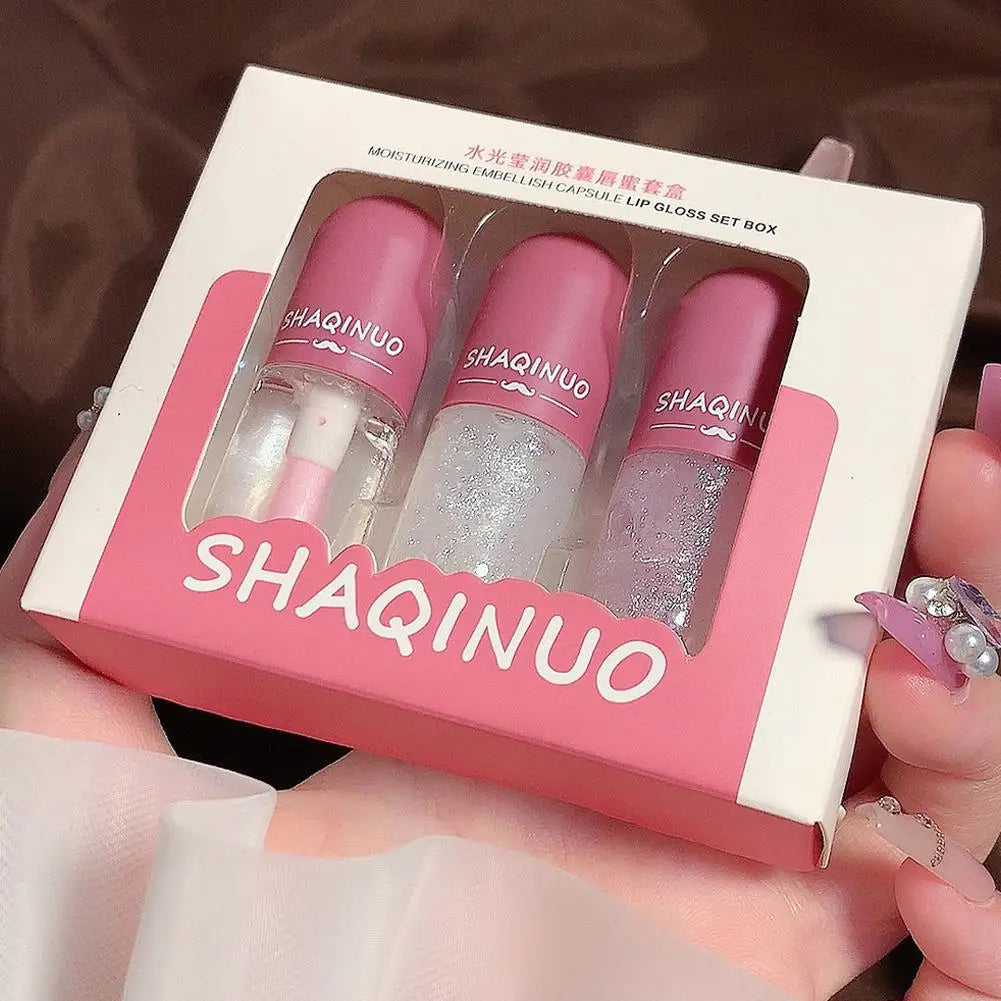 4Colors Lip Gloss Set Water-Gloss Lip Glaze, Moisturizing, Waterproof, Non-Stick Cup, High Pigment & Long-Lasting