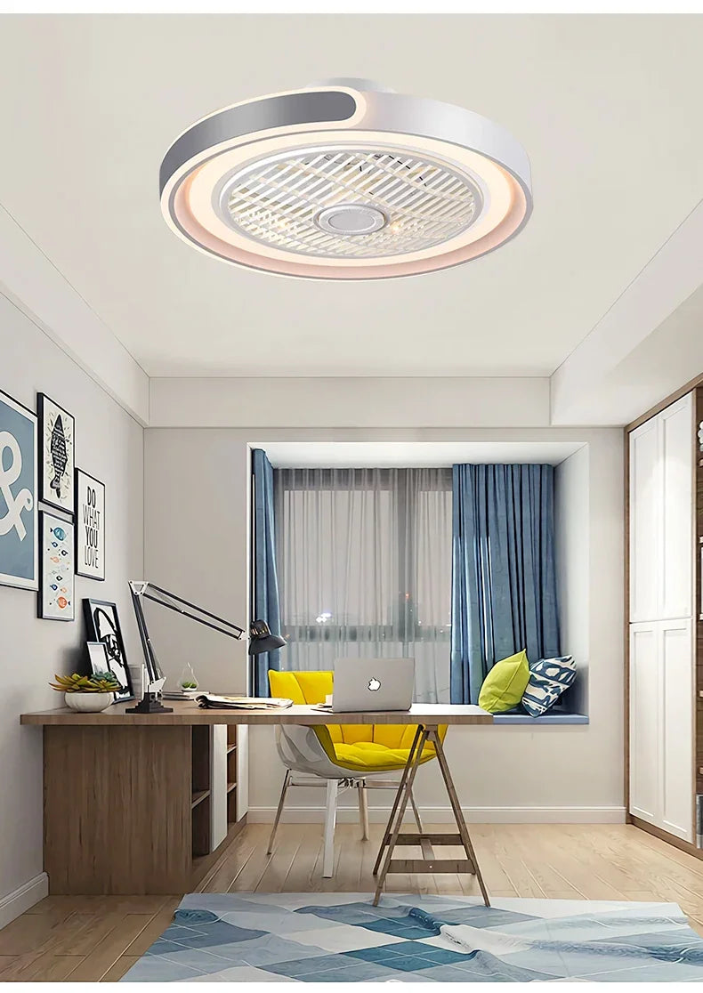 Moder Smart Fan Light Living Room Bedroom Dining Quiet Study Eye Protection Invisible Blade Reversible Durable LED Ceiling Lamp