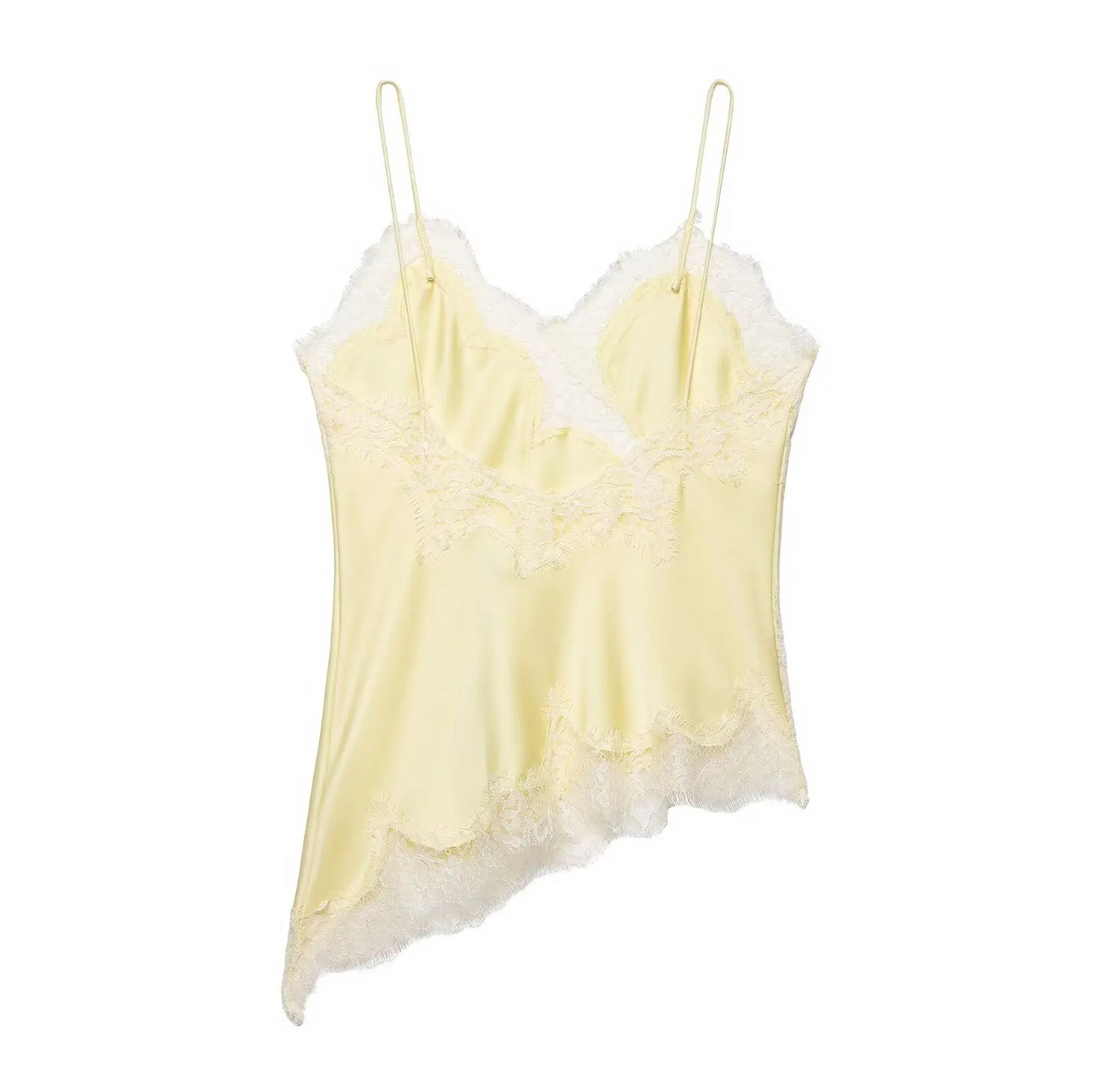 HH Summer Women Chic Sexy Lace Spliced Suspender Tops Woman V-neck Sleeveless Backless Hollow Asymmetrical Hem Design Top
