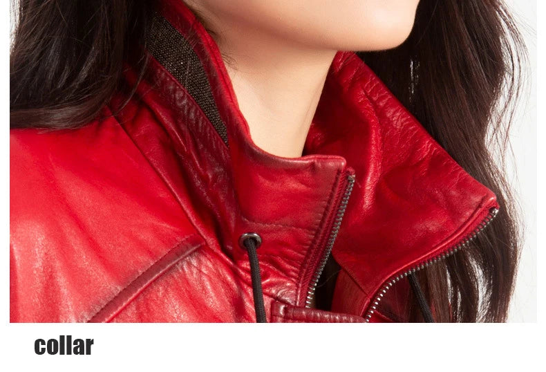 Oil Wax Sheepskin Coats for Women Winter 2024 Green/Blue/Red/Black Fahion Loose Slim Motorcycle Zipper Short Leather Jacket
