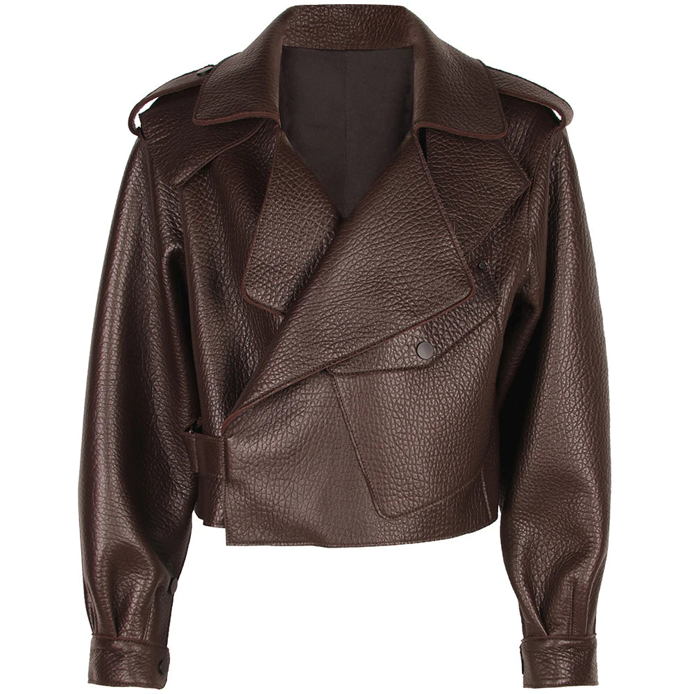 YOLOAgain Oversized Real Leather Jacket Women Sheepskin Coat