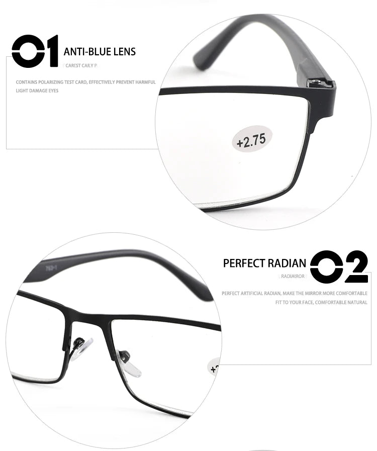 Reading Glasses for Men Women Alloy Eyeglass Frame Spring Hinge Glass Anti Glare Filter Lightweight Eyeglasses Quality Readers