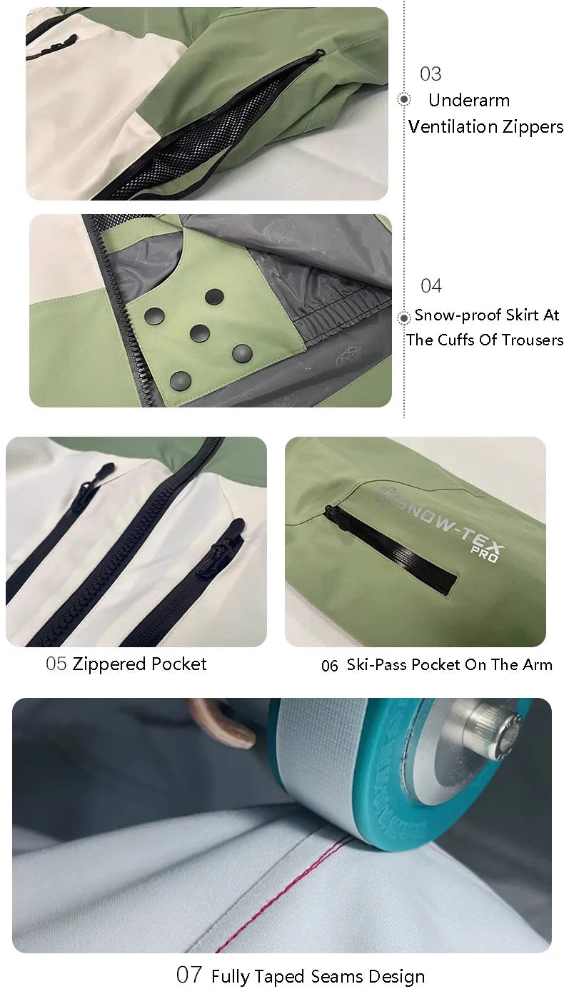 John Snow Men and Women's Winter Waterproof Warm Ski Jacket Professional Breathable Mountaineering Jacket Outdoor Snow Coat
