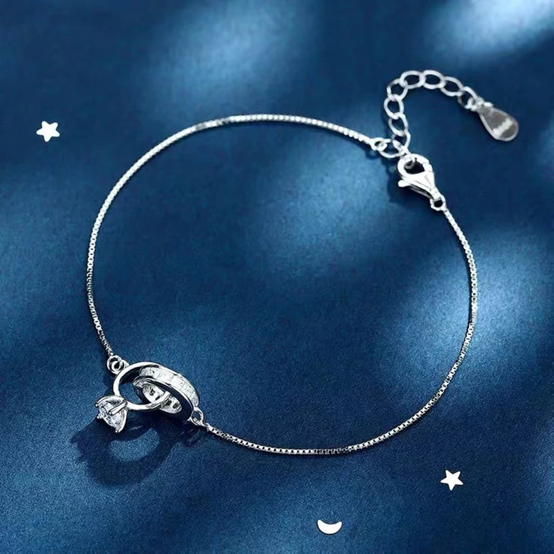 Sterling Silver Color Bracelets for Women Zircon Rings Charm Hand Chain Link Orignal Fashion Jewelry With Stamp