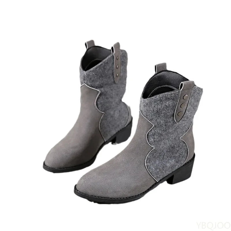 Elegant minimalist women's boots new autumn winter fashionable versatile thick heel round toe mid top retro women's boots