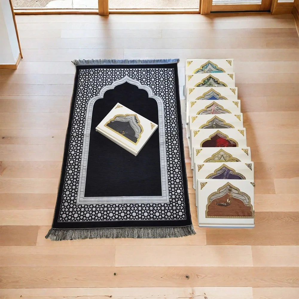 Islamic Gifts 70x110cm Muslim Prayer Rug Non-slip Foldable Prayer Mat Set Rectangle with Prayer Beads Janamaz Sajadah Travel