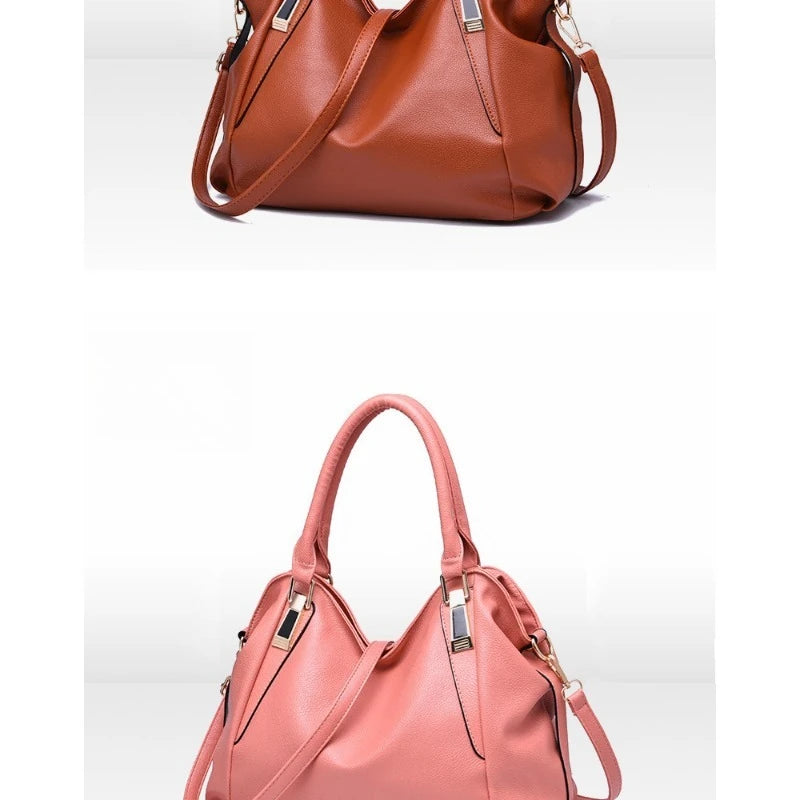 Ladies' leather bag, soft leather, mother's bag, simple middle-aged women's bag, large capacity handbag, crossbody bucket bag