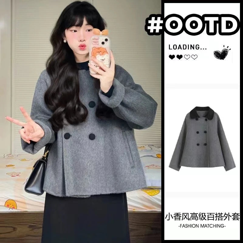 Wool for Women Chic Autumn Winter Retro Thickened Korean Style Outerwear Classic Prevalent Ins Cozy Elegant Office Daily Female