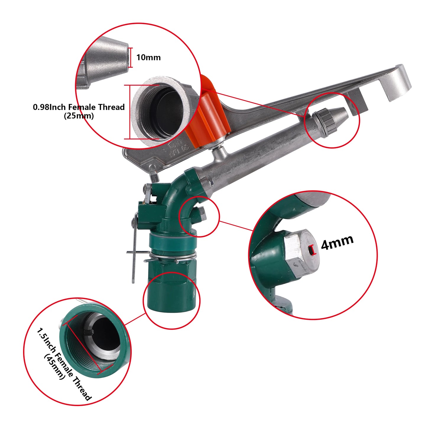 Garden Irrigation 1.2/1.5inch Internal Thread Long Distance Sprinkler Agricultural Garden Lawn Outdoor Large Range Spray Gun