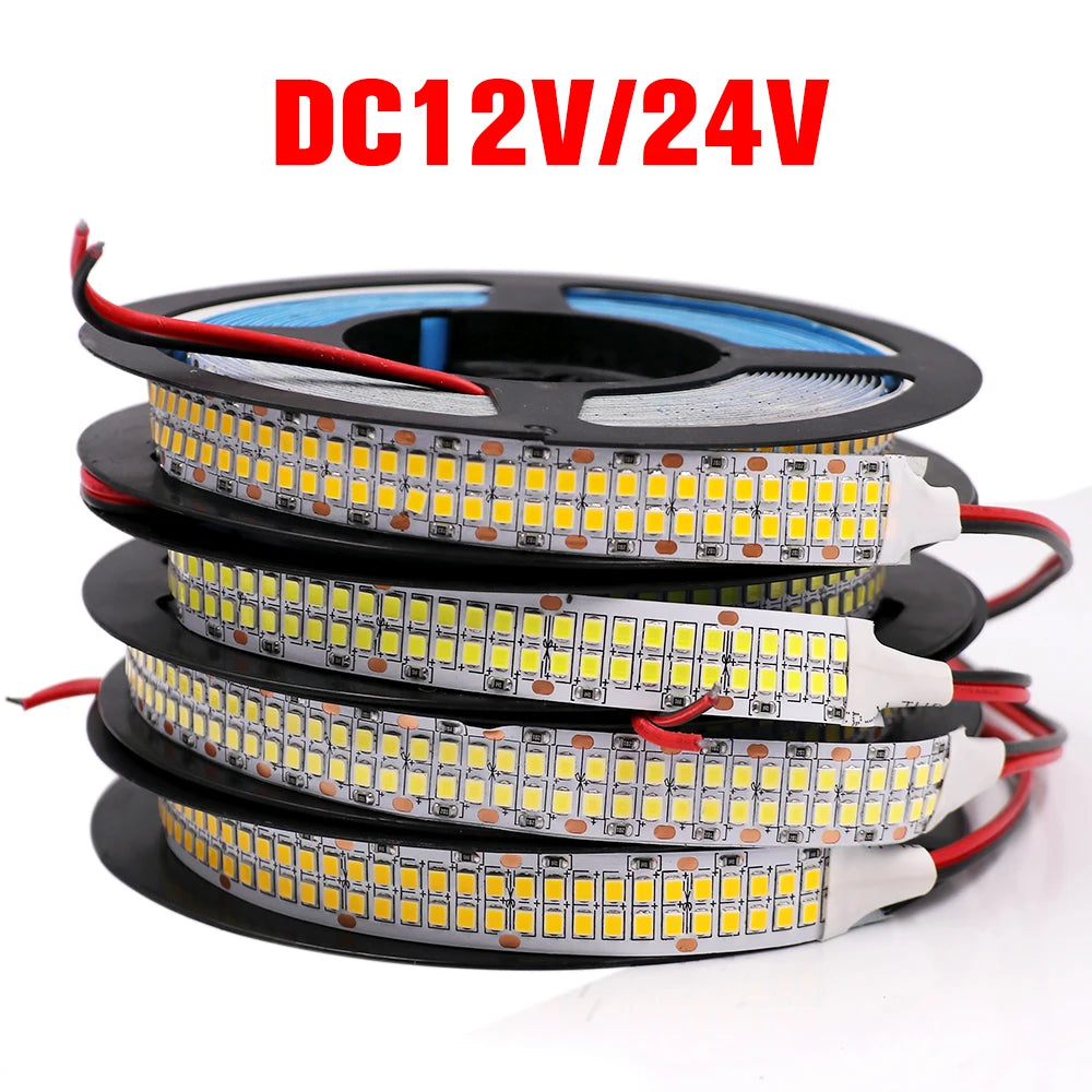 5M LED Strip Light 12V 24V 2835 LED Tape Double Row 480LEDs/m Super Bright Ribbon Diode Warm Natural Cold White Waterproof Lamp