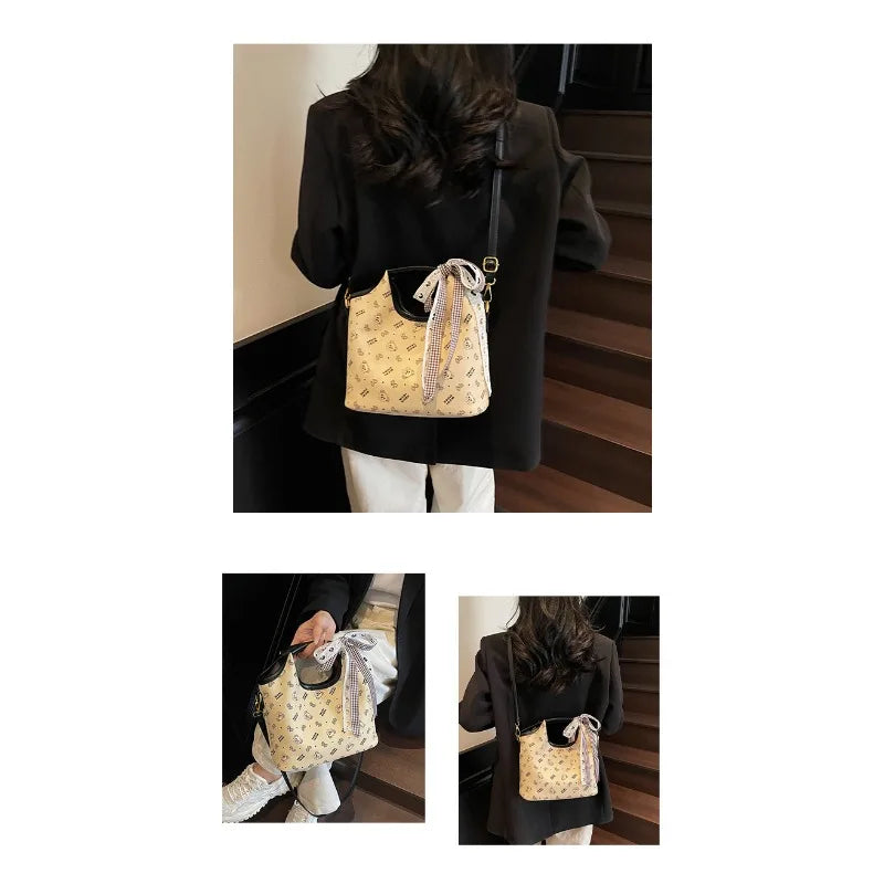 Popular bags for women, new fashionable French printed armpit tote bag, minimalist handbag, diagonal cross bag