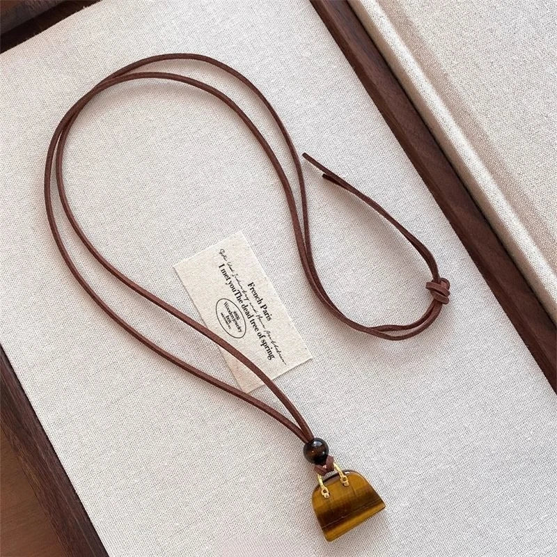 Brown Bag-Shaped Long Necklace Women's Fashionable Sweater Chain Luxurious Vintage Neck Accessory