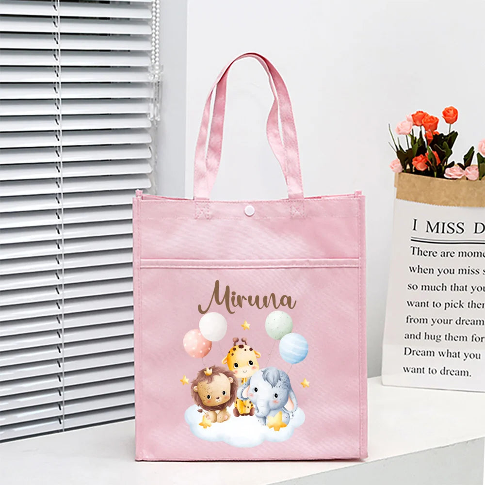 Personalized Kids Library Tote Bags Homeschool Cute Custom Name Reading Books Bag Children School Bag Birthday Gifts for Kids