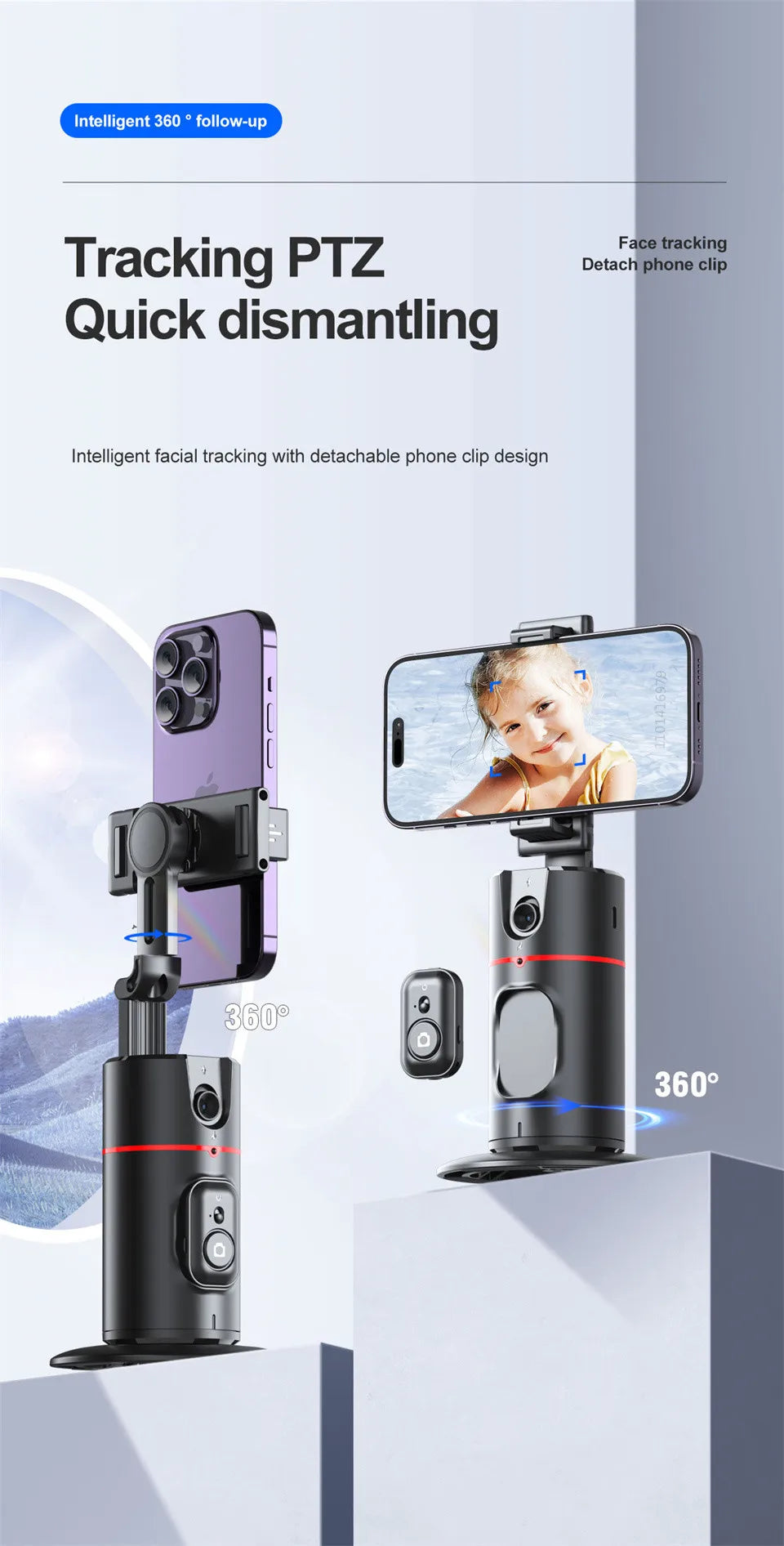 COOL DIER 2024 New 360 Rotation Gimbal Stabilizer Desktop AI Automatic Tracking gimbal With Remote shutter For Smartphone Tiktok