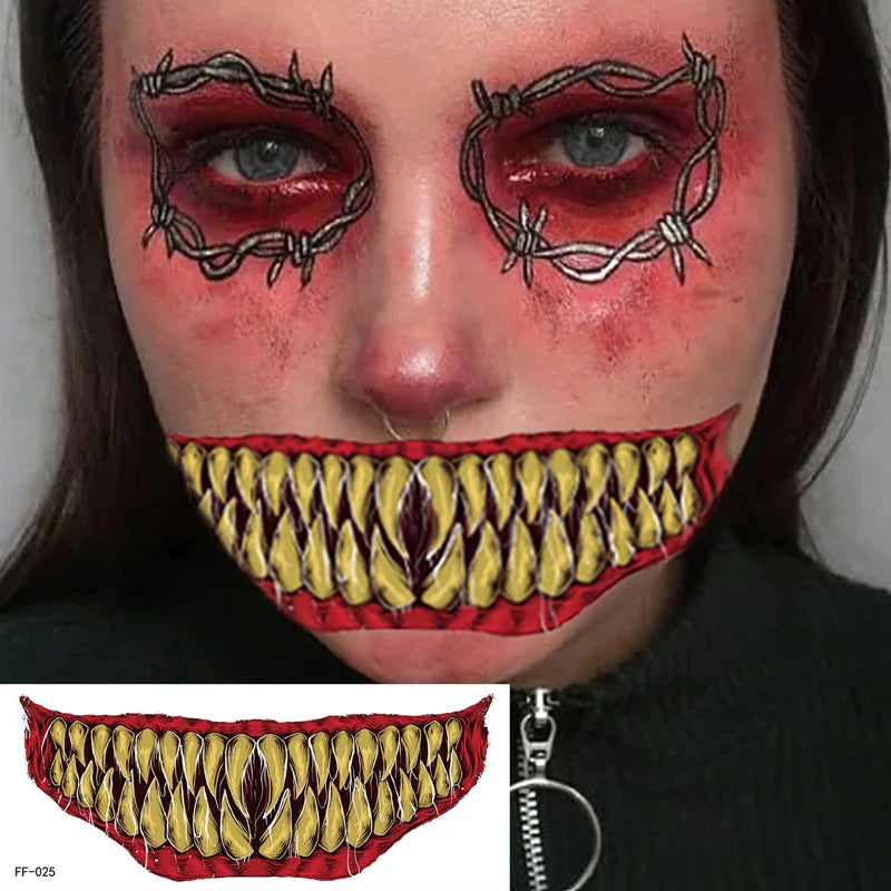 Day of the Dead Halloween Tattoos Stickers Temporary Bloodstain Wound Costume Party Festival Celebration Make Up Arm Face Tattoo