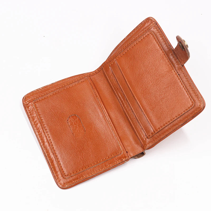 Genuine Leather Wallet For Men Vintage Real Cowhide Wrinkled Short Bifold Slim Thin Hasp Men's Wallets Purse Credit Card Holder