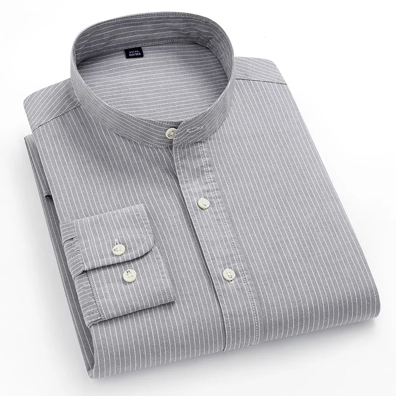 Men's 100% Cotton Oxford Shirt - Breathable Vertical Stripe Slim Fit with  Wrinkle-Resistant Long Sleeve for Business Casual