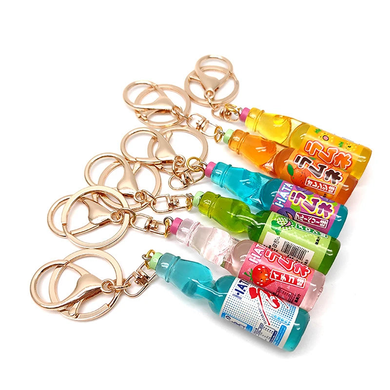 Japanese Ramune Soda Keychain Kawaii Food Charm Bag Pendant Cosplay Props Drink Keyring Accessory