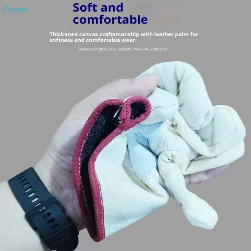 ✔Canvas Work Gloves with Leather Reinforced Palm, Heat-Resistant & Durable Safety Gloves for Gardening,Welding & Construction