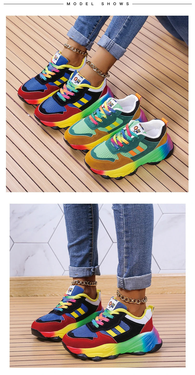Fashion Women Sneakers Running Footwear Feminino Colorful Casual Comfort Lace Up Running Shoes Outdoor platform Women Tenis shoe