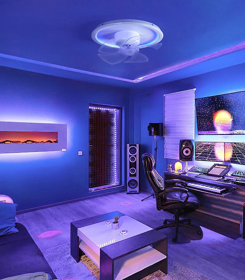 LED Ceiling Fan Lamp RGB Stepless Dimming Remote Interior Lighting Fixture Bedroom Living Home Decor Ceiling Fan With Light
